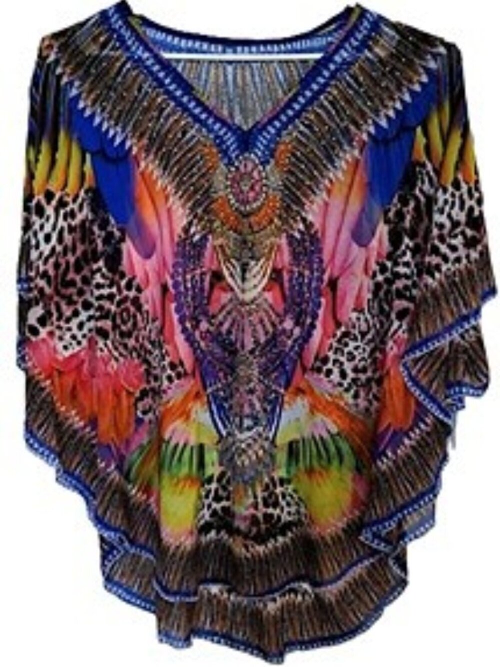 NWOT Sheer Blue Leopard Poncho Blouse Plus